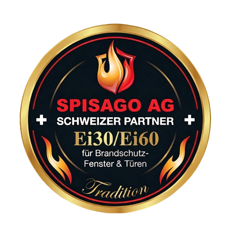 Logo brandschutzfenster spisago brandschutz badge schweiz